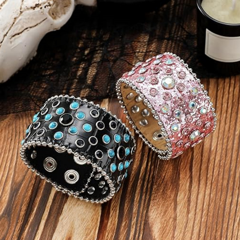 アクセサリー leather studded skull bangle Y2K 00s Leather Bracelet Combo Metal Star & Spike Inlay Grunge